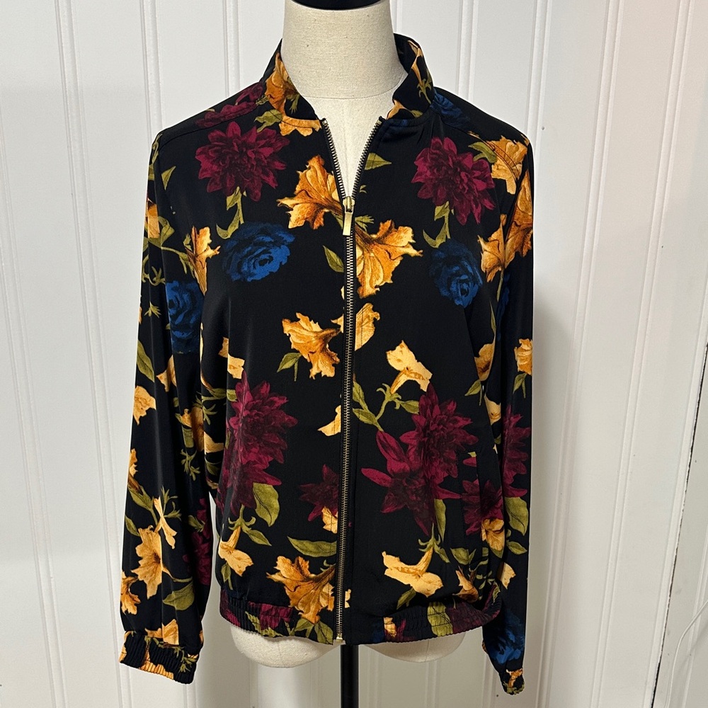 Susan Graver Fall Flowers Bomber style jacket women’s S Small